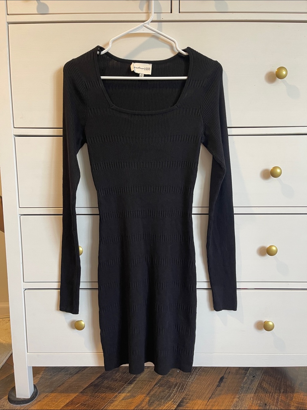 Long Sleeve Black Ribbed Knit Dress